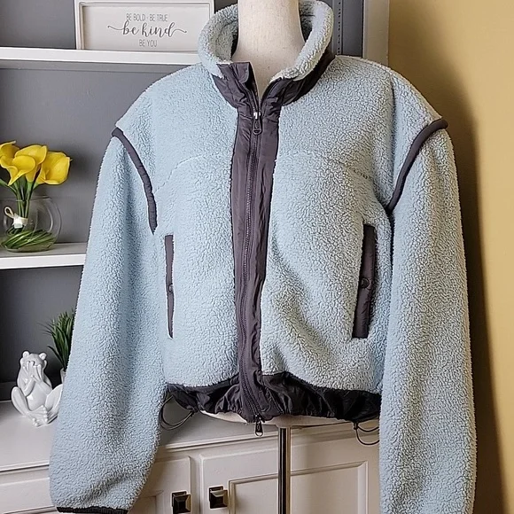 Free People Movement Cozy Ice Flow Blue Fleece Nylon Jacket - Picture 4 of 15
